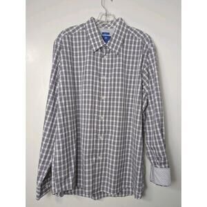 Egara No Iron LS Slim Fit Cotton Button Up Shirt Size XL Plaid Contrasting Cuff